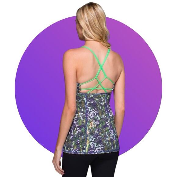 Lululemon Women’s Dancing Warrior Tank Top Green Watercolor Floral Size 8 M - Picture 3 of 10